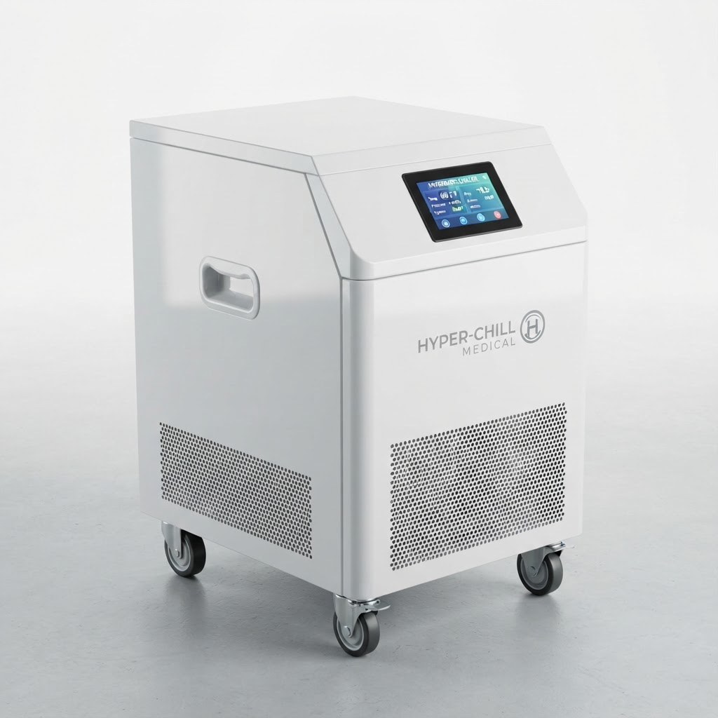 Glossy white portable air conditioning and climate control unit for the hyperbaric chamber