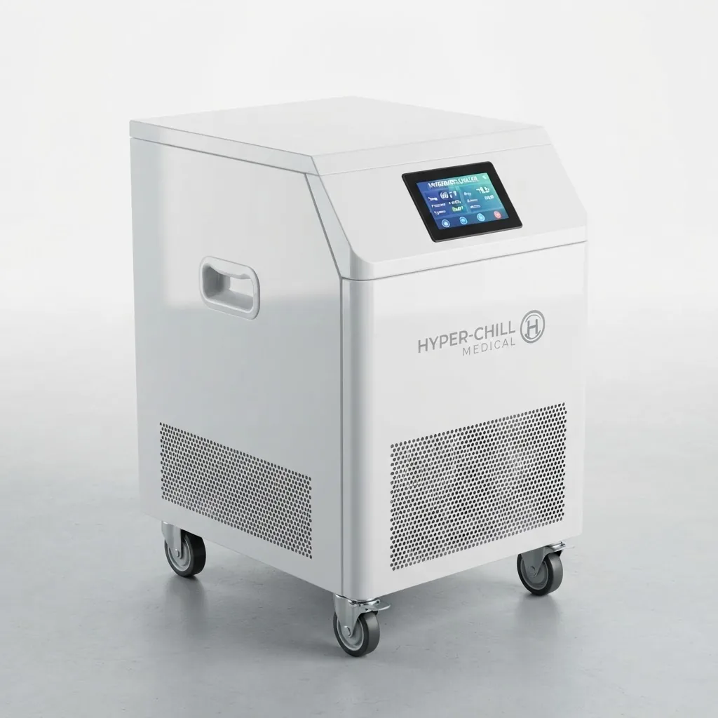 Glossy white portable air conditioning and climate control unit for the hyperbaric chamber